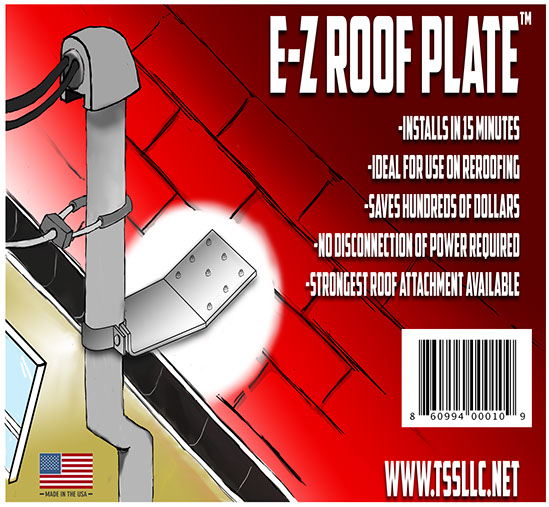 installs in minutes,reroofing,no disconnection of power,strongest roof plate available electrical,abc supply